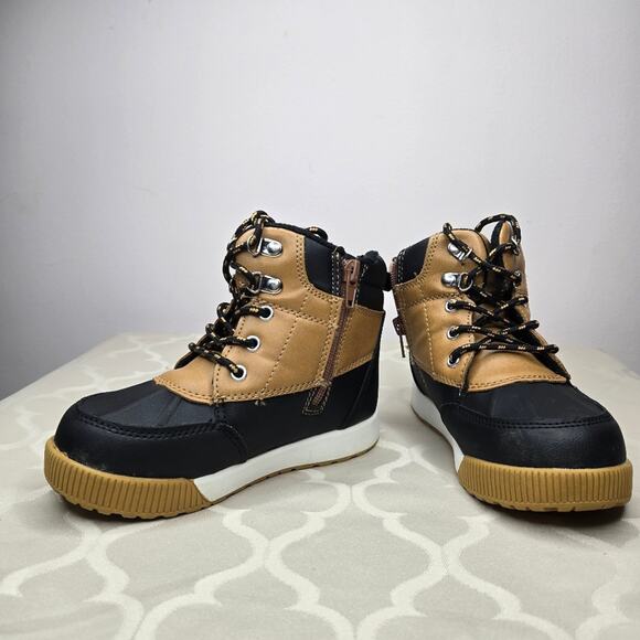 WONDER NATION Kids Boots with Laces and Side Zip in Black & Tan Size 11 - Picture 1 of 9